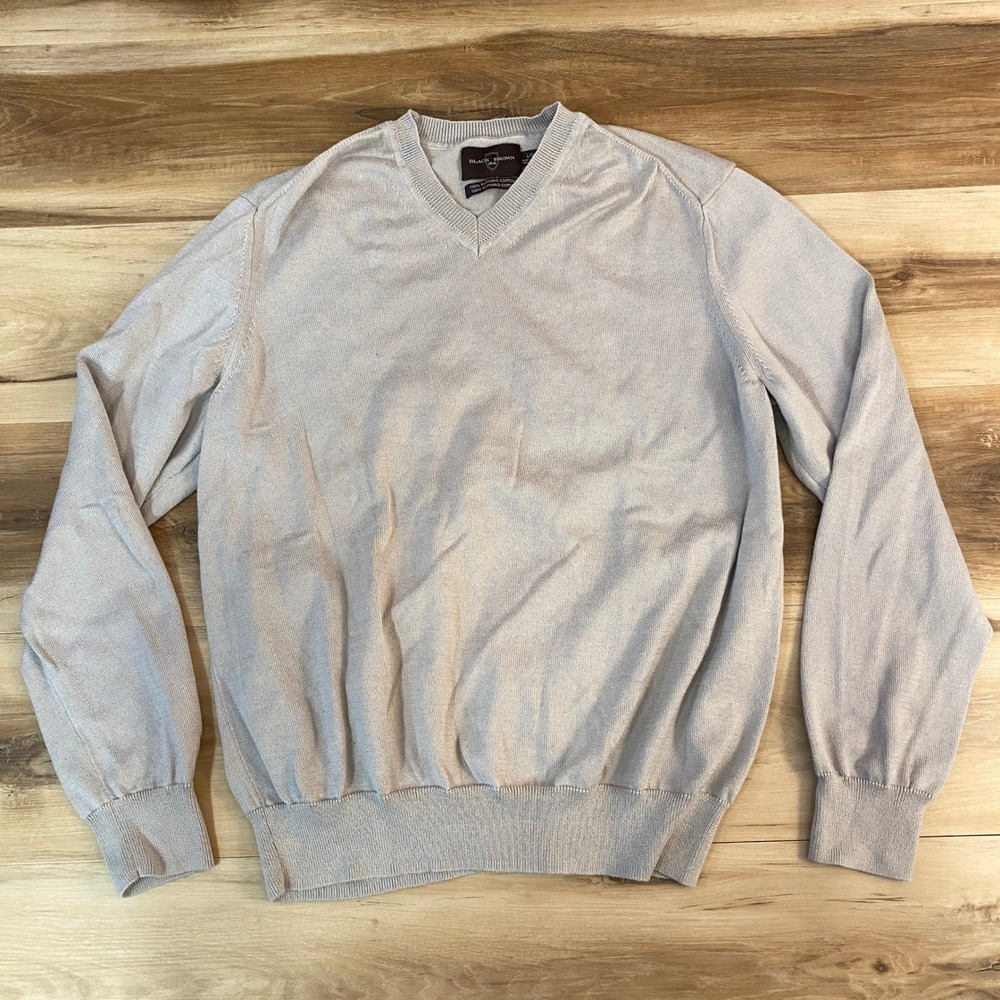 Black Brown 1826‎ Mens V-Neck Sweater Large Light Gray 100% Supima Cotton